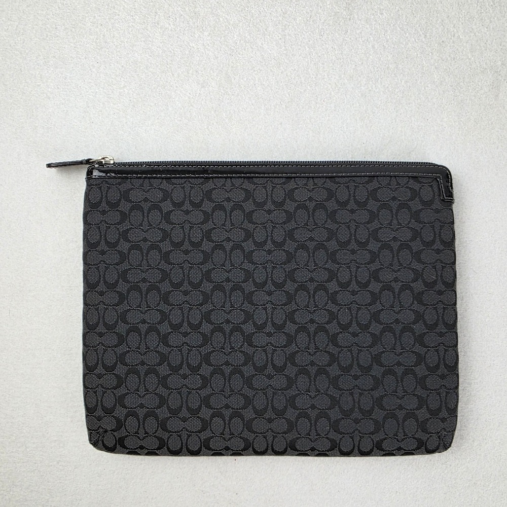 Coach Black Signature Jacquard Zip Portfolio Pouch Document Case Laptop Sleeve